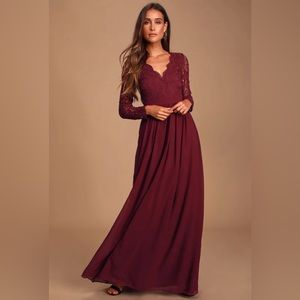 Lulu’s Awaken My Love Burgundy Long Sleeve Lace Maxi Dress - XL